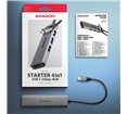 Adaptateur USB-C 3.2 Axagon HMC-H3A vers HDMI, 3x USB-A (Gris)