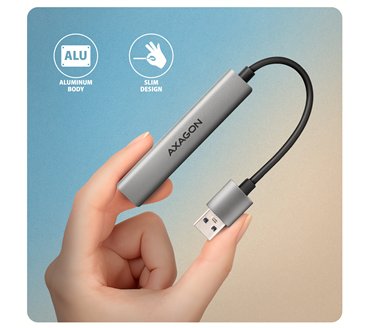 Axagon HUB USB HUE-STA, 4x USB ALU STRIP hub, 1x USB-A 5Gbps, 2x USB-A & 1x USB-C 480Mbps, kabel USB-A 12cm USB 3.2 Gen 1 (3.1 G