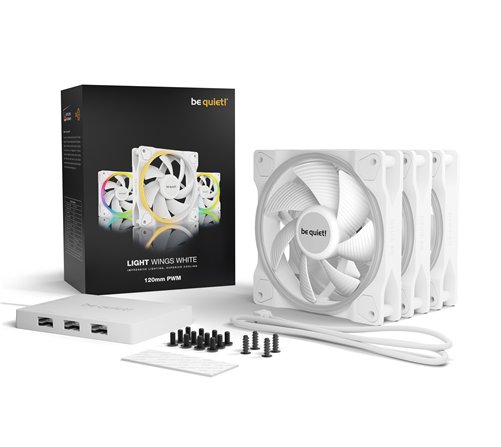Lot de 3 Ventilateurs de boitier be quiet! Light Wings RGB - 12cm (Blanc)