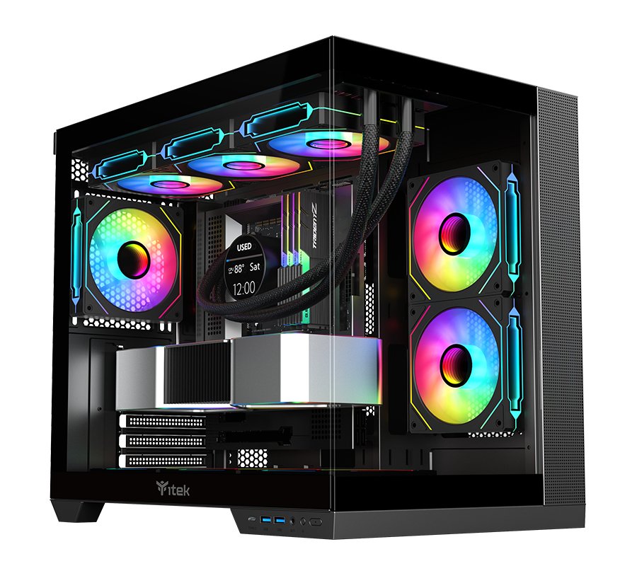 Boitier Moyen Tour ATX iTek Dark Cave DS RGB avec panneaux vitrés (Noir)