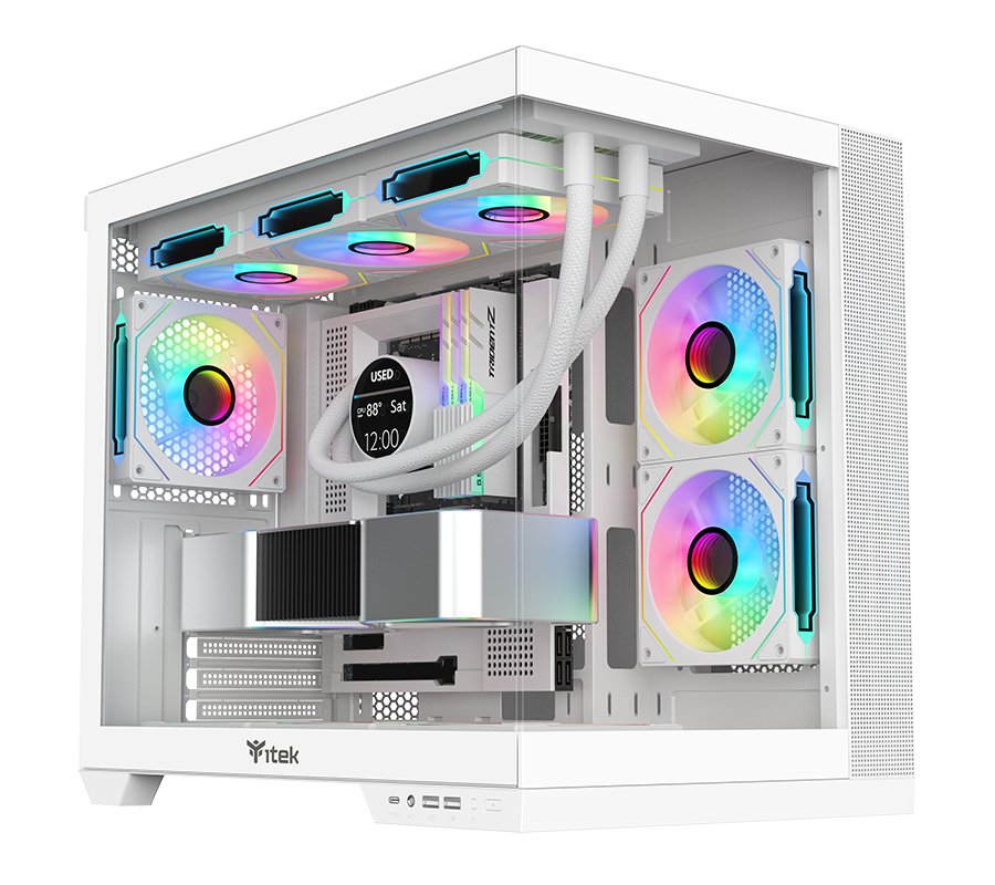Boitier Moyen Tour ATX iTek Dark Cave DS RGB avec panneaux vitrés (Blanc)