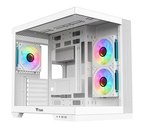 Boitier Moyen Tour ATX iTek Dark Cave DS RGB avec panneaux vitrés (Blanc)