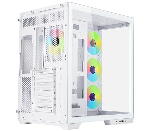 Boitier Moyen Tour ATX iTek Dark Cave Aku RGB avec panneaux vitrés (Blanc)