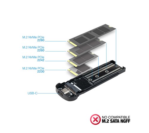 Boitier externe USB-C 3.2 Tooq TQE-2201 - NVMe M.2 Type 2280 (Rouge)