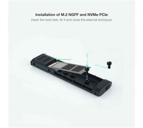 Boitier externe USB-C 3.2 Tooq Shura - S-ATA/NVMe M.2 Type 2280 (Noir)