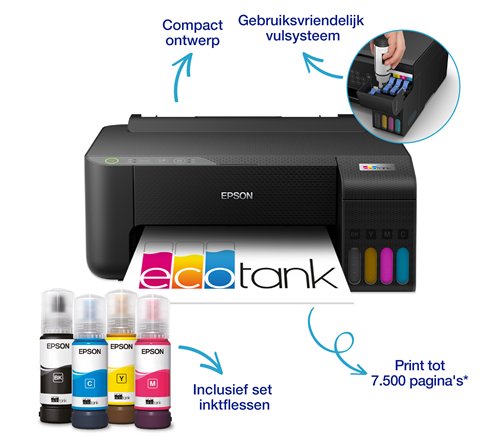EPSON EcoTank ET-1810 Imprimante Jet d'encre couleur A4 rechargeable 10ppm/5ppm, Wifi, USB, 100f