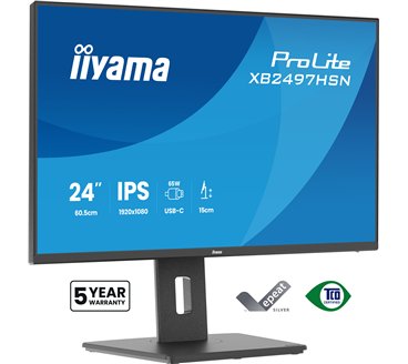 Ecran IIYAMA 24'' Ultra mince Noir IPS 1920x1080 100Hz 1ms 350cd/m² HDMI DP USB-C dock USB-C 4xUSB Haut-parleurs 15cm pied régla