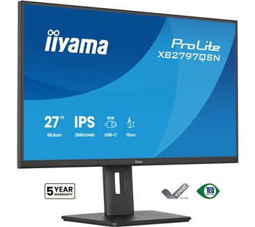 Ecran IIYAMA 27" Noir Ultra mince IPS 16:9 2560x1440 350cd/m² 75Hz 1ms HDMI DP USB-C Dock USB-C 4xUSB HPs 15cm pied réglab haut 