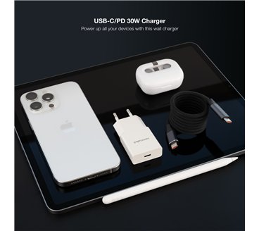 Chargeur secteur Nanocable  1x USB-C 30W (Blanc)