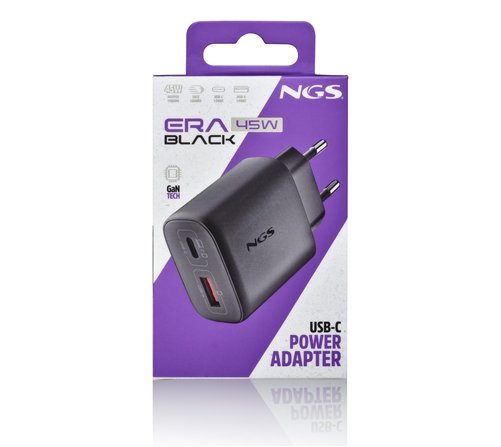 Chargeur secteur NGS Era 1x USB-C + 1x USB-A 45W (Noir)