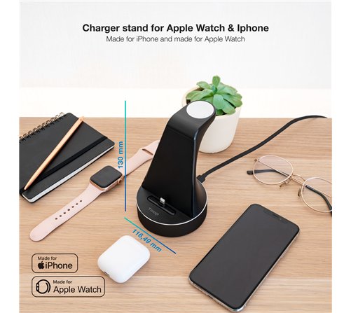 Chargeur sans fil TooQ pour Apple Watch et iPhone (Noir)