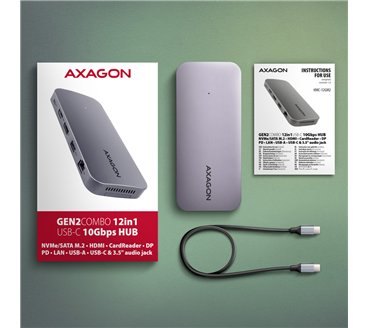 Axagon HMC-12GM2 station d'accueil Avec fil USB 3.2 Gen 2 (3.1 Gen 2) Type-C Gris