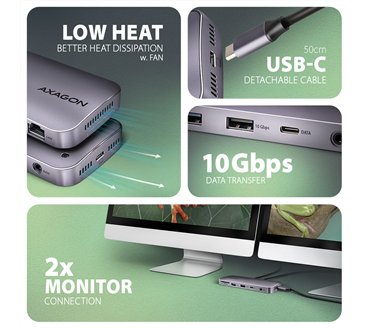 Axagon HMC-12GM2 station d'accueil Avec fil USB 3.2 Gen 2 (3.1 Gen 2) Type-C Gris